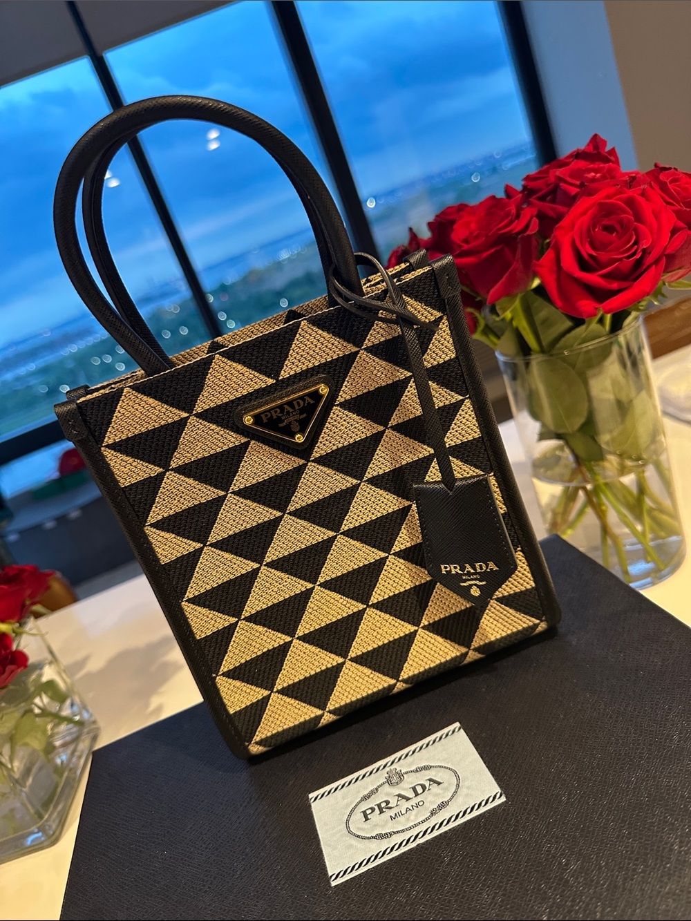 Prada Small Triangle Logo Jacquard Tote Bag- perfect condition - sold out color - Picture 12 of 14